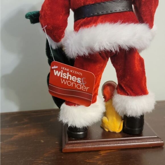 Santa Holding Toy Sack on Wood Base with Dog New Home Accents 2010 Belks New - Picture 7 of 10